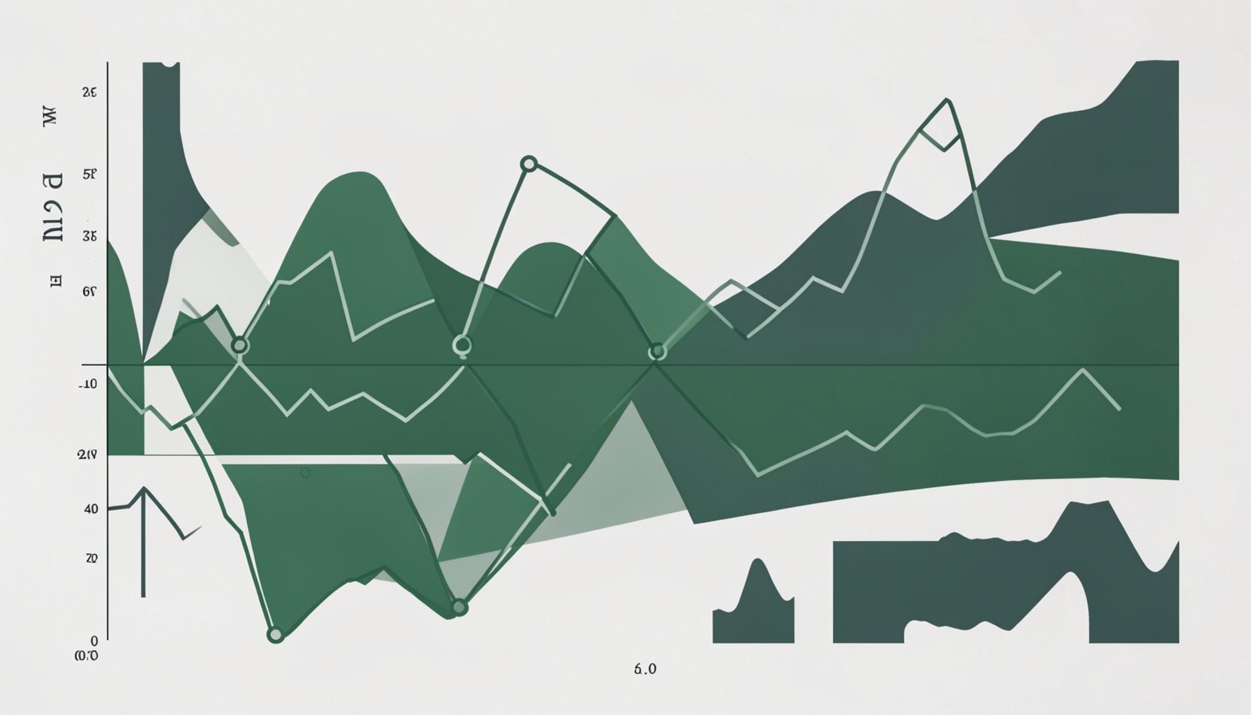 Abstract chart patterns and data visualisation in dark green and charcoal on a light background